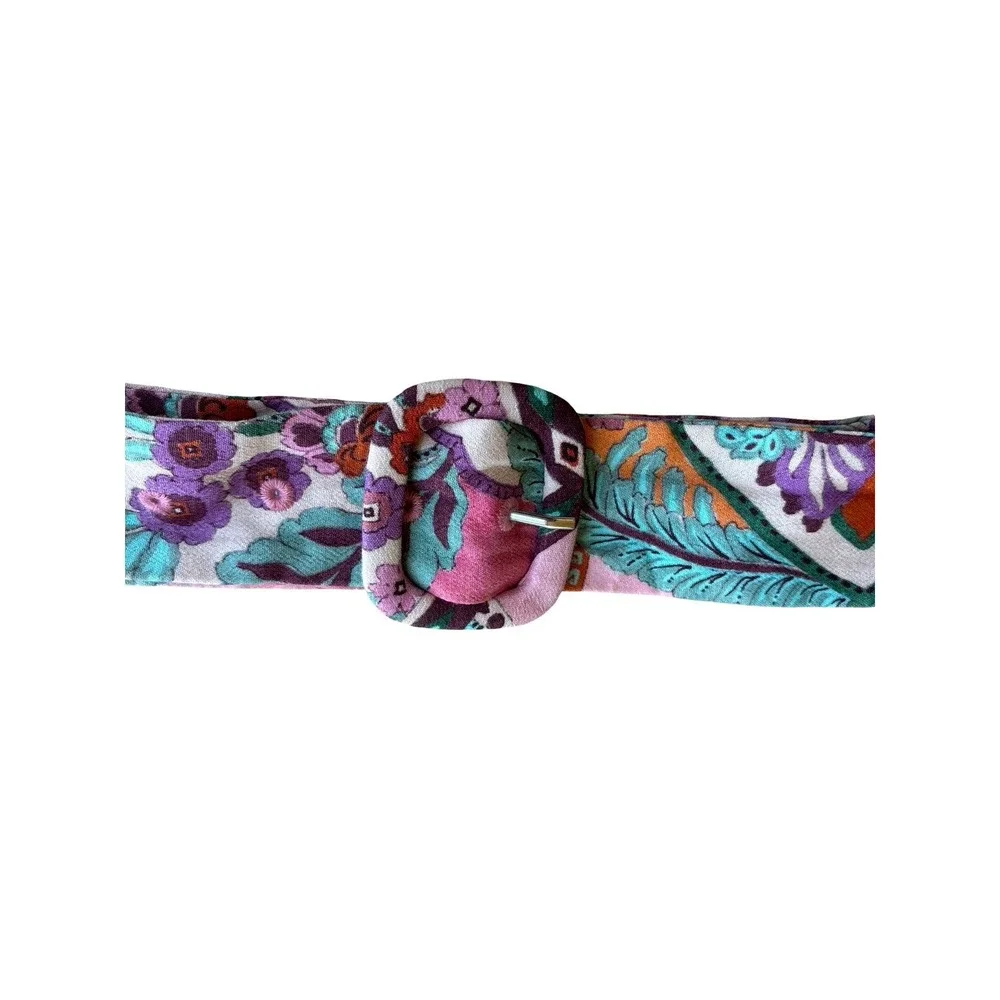 Boho Floral Paisley Fabric Belt Pink Purple Teal One Size Statement Accessory